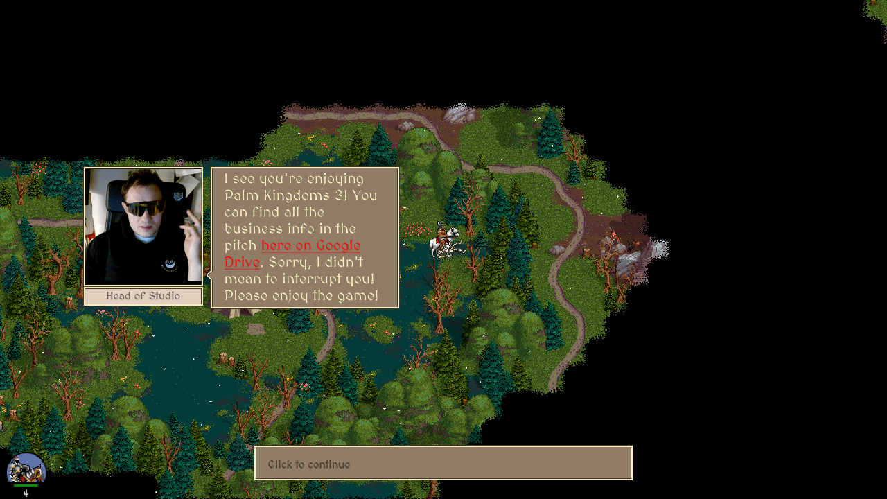 Screenshot from Palm Kingdoms 3 demo with Andrey’s face as an avatar in a quest dialog